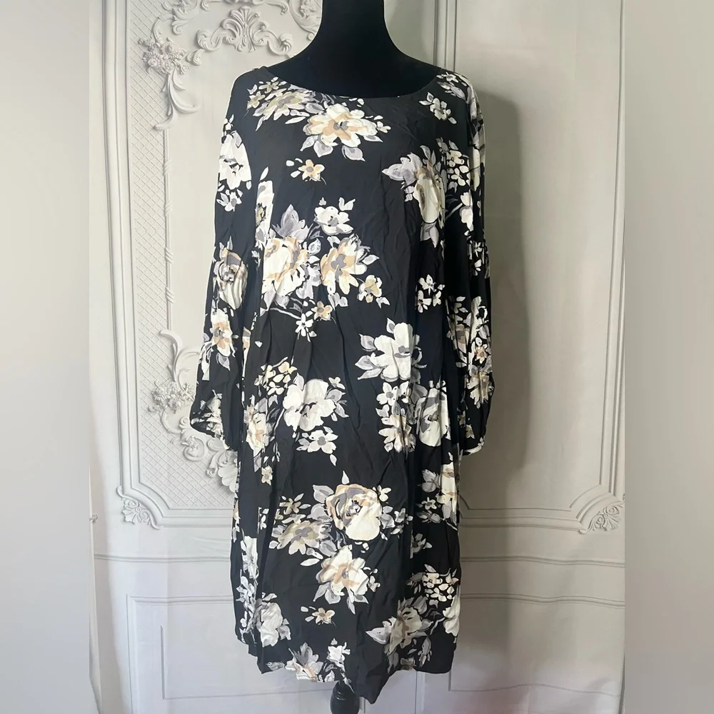 Old Navy Long Sleeve Black Floral Printed Lightweight Mini Dress NEW - Picture 1 of 6